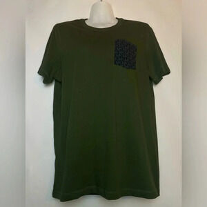 MK Michael Kors Army Green Crewneck Tee Shirt MK logo Prints Men Size Small